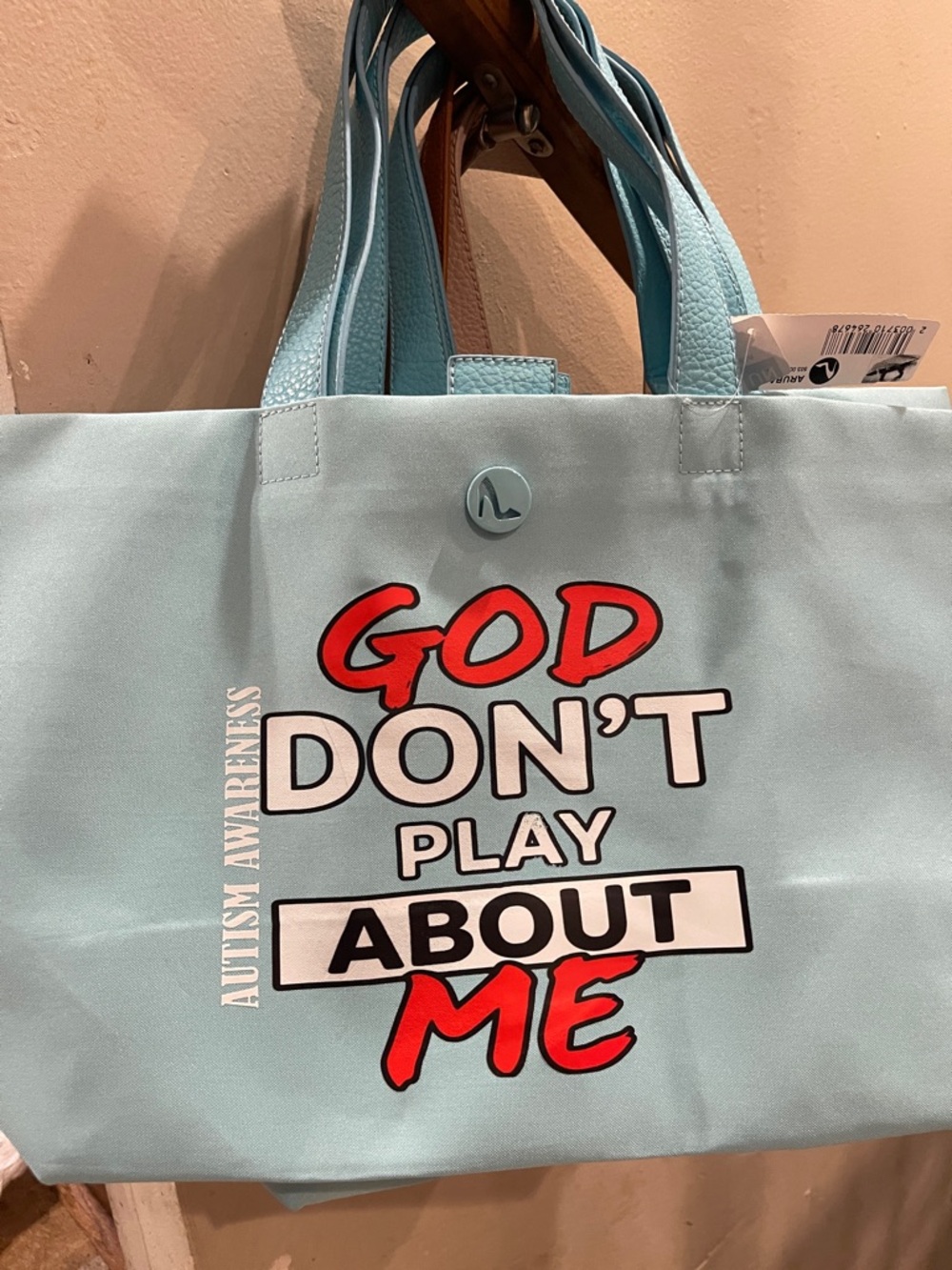 Autism Awareness hand embroidery Blue Tote Bag 🧩